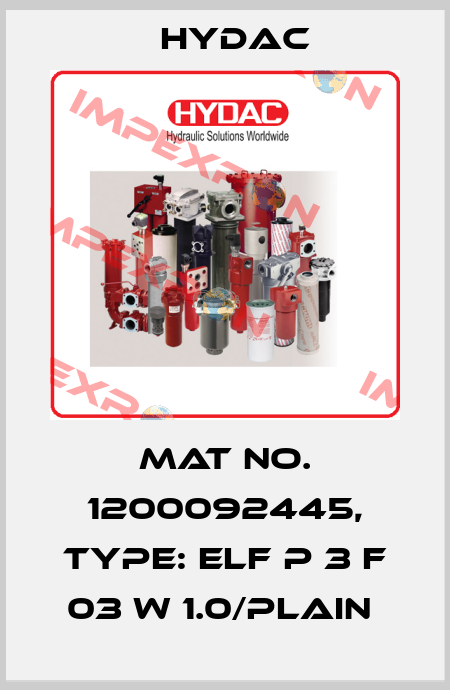 Mat No. 1200092445, Type: ELF P 3 F 03 W 1.0/PLAIN  Hydac