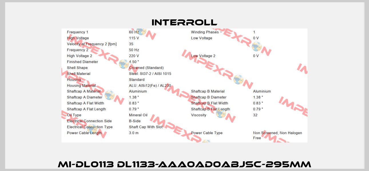 MI-DL0113 DL1133-AAA0AD0ABJSC-295mm Interroll